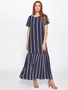Shein Vertical Striped Frill Hem Full Length Dress