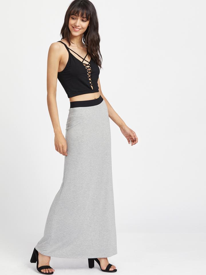 Shein Contrast Elastic Waistband Heathered Maxi Skirt