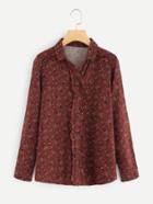 Shein Calico Print Frill Trim Shirt