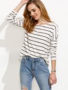 Shein White Striped Drop Shoulder T-shirt
