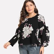 Shein Plus Ruffle Detail Flower Print Top