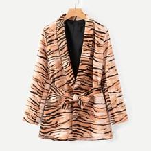Shein Self Tie Tiger Pattern Blazer
