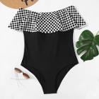 Shein Plus Checkered Flounce Swimsuit