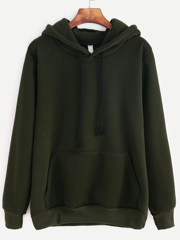 Shein Dark Green Hooded Pocket Sweatshirt