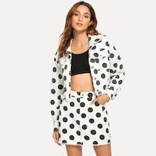 Shein Flap Pocket Front Polka Dot Top & Skirt Set