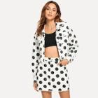 Shein Flap Pocket Front Polka Dot Top & Skirt Set