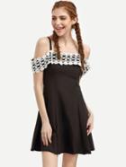 Shein Black Crochet Overlay Cold Shoulder Dress