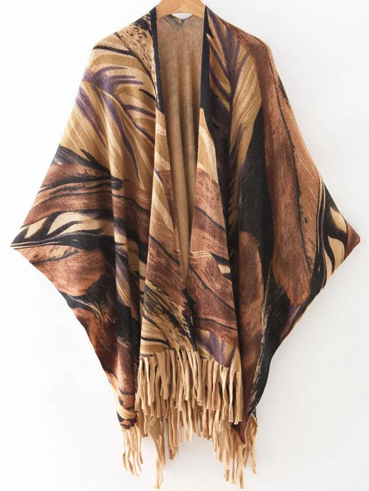 Shein Brown Printed Poncho Scarf