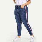 Shein Plus Contrast Tape Side Bleach Wash Jeans