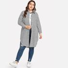 Shein Plus Gingham Curved Hem Coat