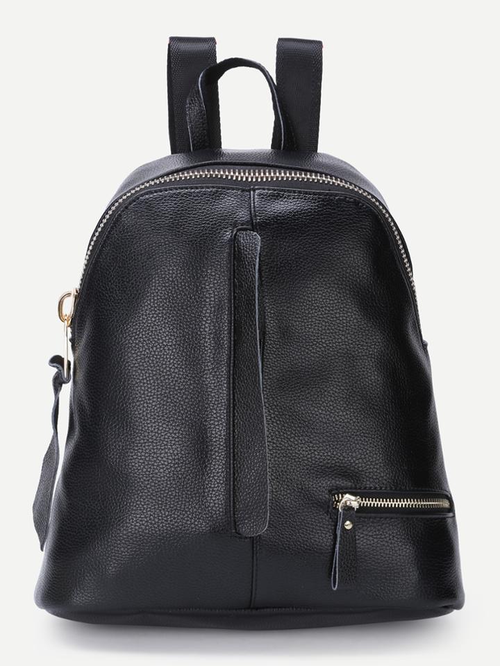 Shein Black Leather Textured Zip Detail Backpack