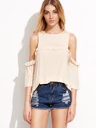 Shein Apricot Open Shoulder Keyhole Back Ruffle T-shirt