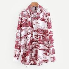 Shein City Pattern High Low Shirt