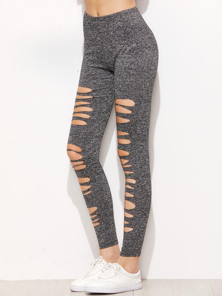 Shein Grey Marled Knit Ripped Leggings