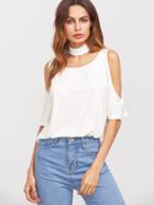 Shein White Cold Shoulder T-shirt With Choker