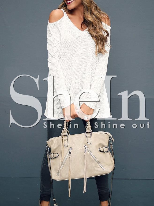 Shein White Cold Shoulder Side Slit T-shirt