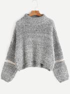 Shein Grey Drop Shoulder Dip Hem Zipper Sweater