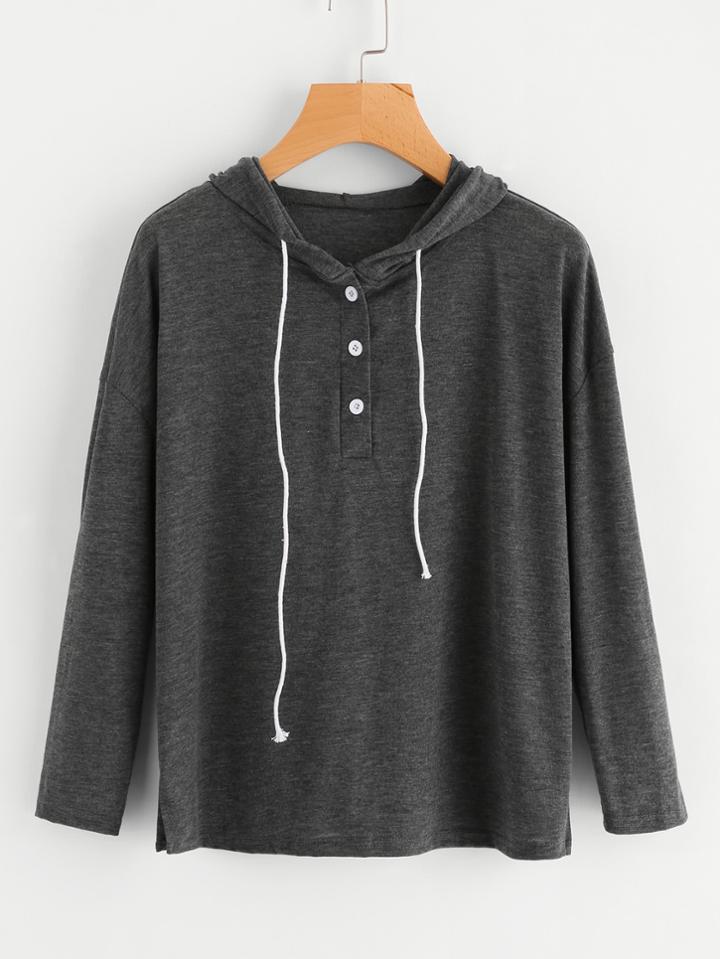 Shein Marled Knit Drop Shoulder Hooded Tee