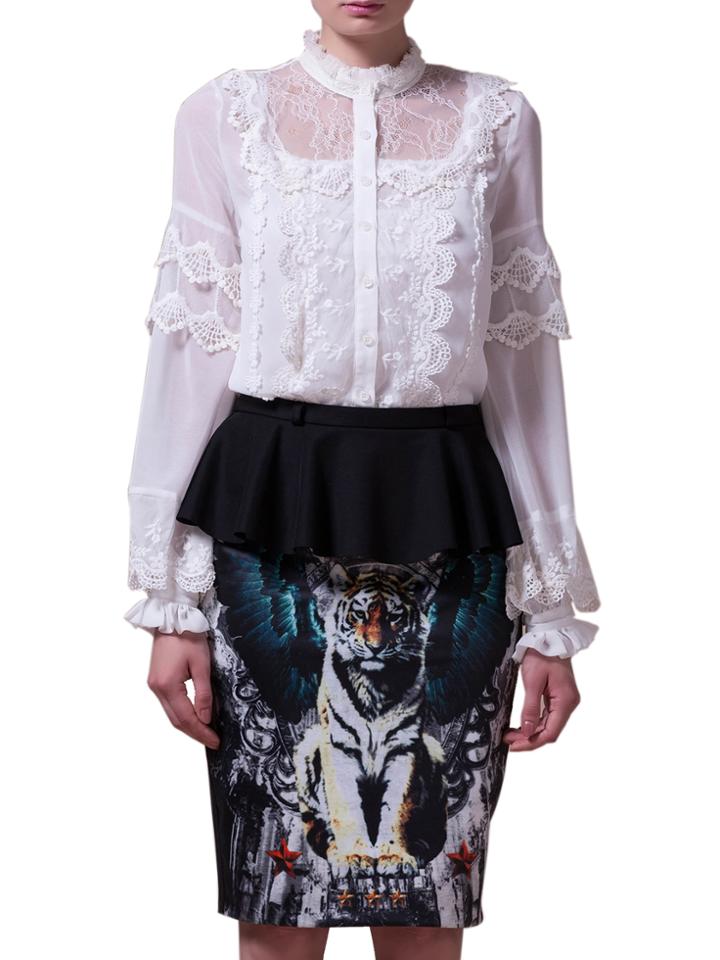 Shein White Crochet Peplum Top With Tiger Print Skirt