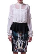 Shein White Crochet Peplum Top With Tiger Print Skirt