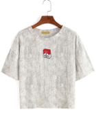 Shein Embroidered Cigarette Box T-shirt - Grey