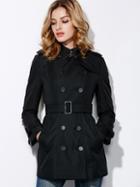 Shein Black Lapel Long Sleeve Belt Pockets Coat