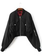 Shein Black Letter Embroidery Dolman Sleeve Crop Jacket