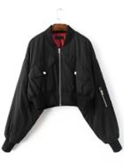 Shein Black Letter Embroidery Dolman Sleeve Crop Jacket