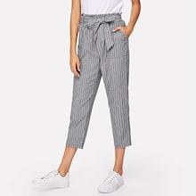 Shein Frill Trim Striped Self Tie Waist Pants