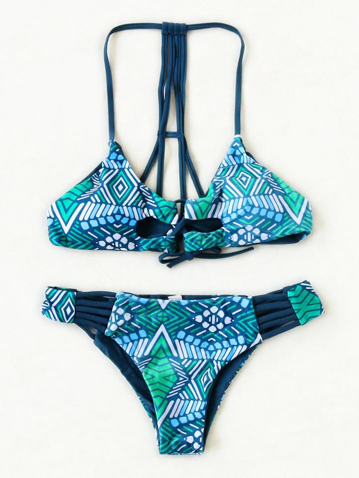 Shein Printed Ladder Cutout Strappy Back Bikini Set