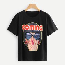 Shein Figure & Letter Print Tee