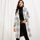 Shein Self Tie Plaid Pocket Side Coat