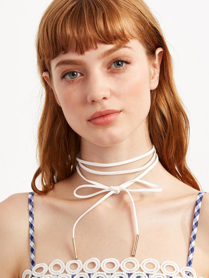 Shein White Metal Bar Wrap Choker Necklace