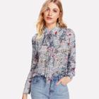 Shein Mixed Print Tied Neck Top