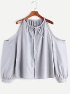 Shein Grey Cold Shoulder Tie Neck Button Top