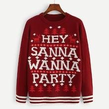 Shein Christmas Striped Hem Letter Sweater