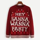 Shein Christmas Striped Hem Letter Sweater