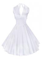 Rosewe White Halter Neck Vintage Pleated Dress