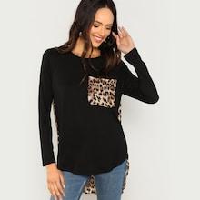 Shein Leopard Print Insert Pocket Tee