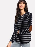 Shein Elbow Patch Curved Hem Striped Tee