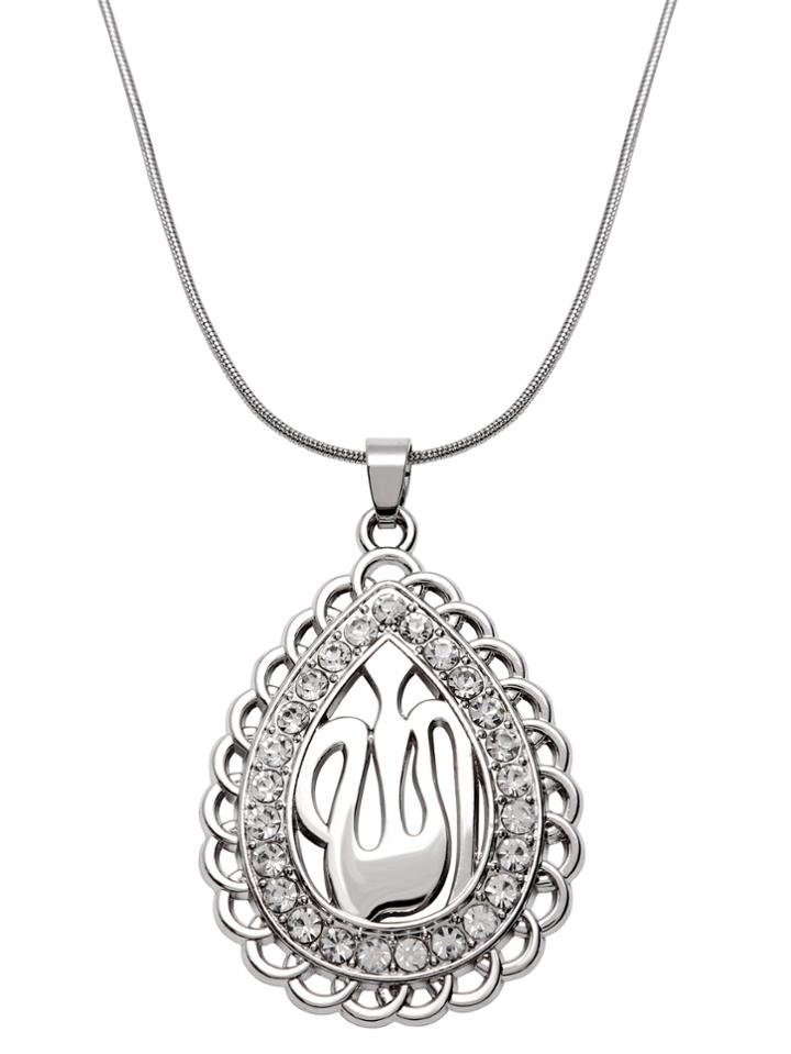 Shein Silver Rhinestone Hollow Out Pendant Necklace