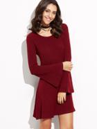 Shein Fluted Sleeve Ribbed Dress