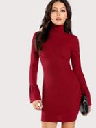Shein High Neck Bell Cuff Rib Knit Dress