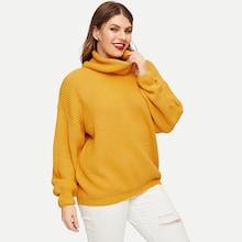 Shein Plus Rolled Neck Solid Drop Shoulder Jumper