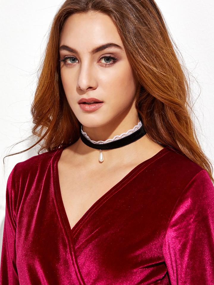 Shein Black And White Velvet Lace Choker Necklace