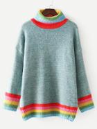 Shein Striped Trim Turtleneck Oversized Sweater