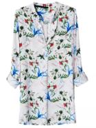 Shein Multicolor Stand Collar Floral Pockets Blouse