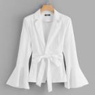 Shein Exaggerate Flounce Sleeve Bow Tie Waist Coat