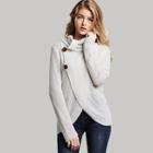 Shein Button Front High Neck Overlap Sweater