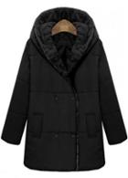 Rosewe Charming Hooded Collar Long Sleeve Solid Black Coat